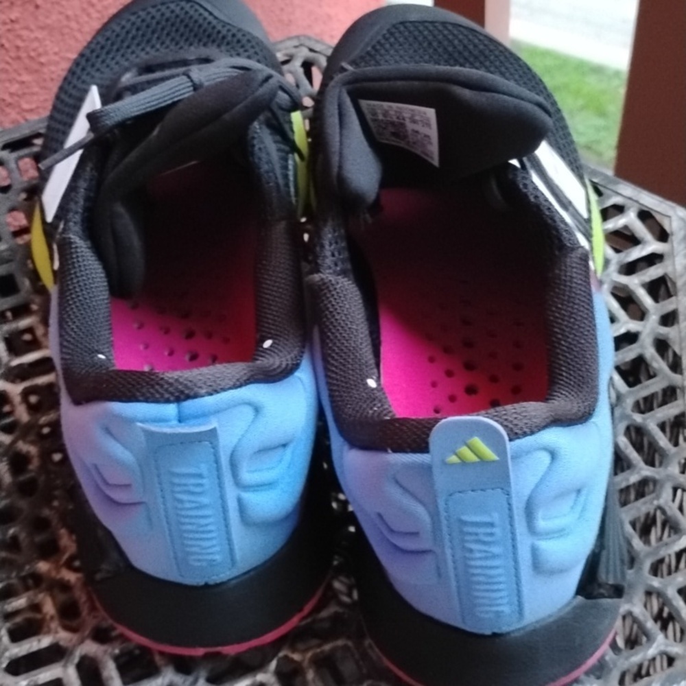 adidas Black Sneakers with White Stripes, Pink Lining & Neon Green Accents - Picture 8 of 8